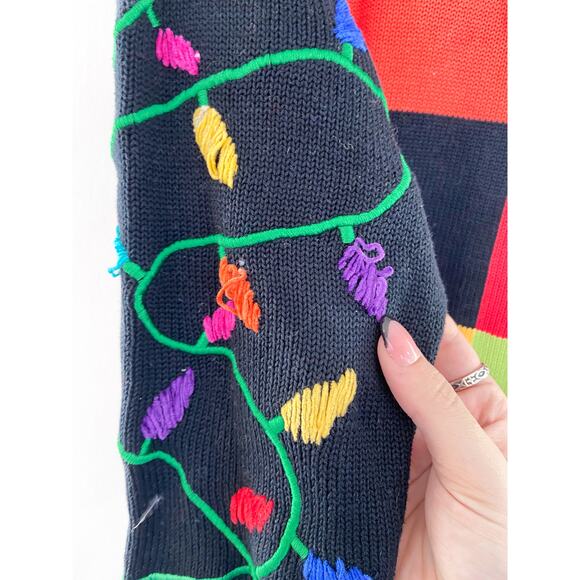 Vintage Novelty Patchwork Dog Christmas Knit Sweater Large Dopamine Dressing - Picture 9 of 10